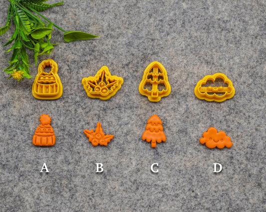 Christmas Polymer Clay Cutters: Tree, Cloud, Leaf, Cap (3D Printed)
