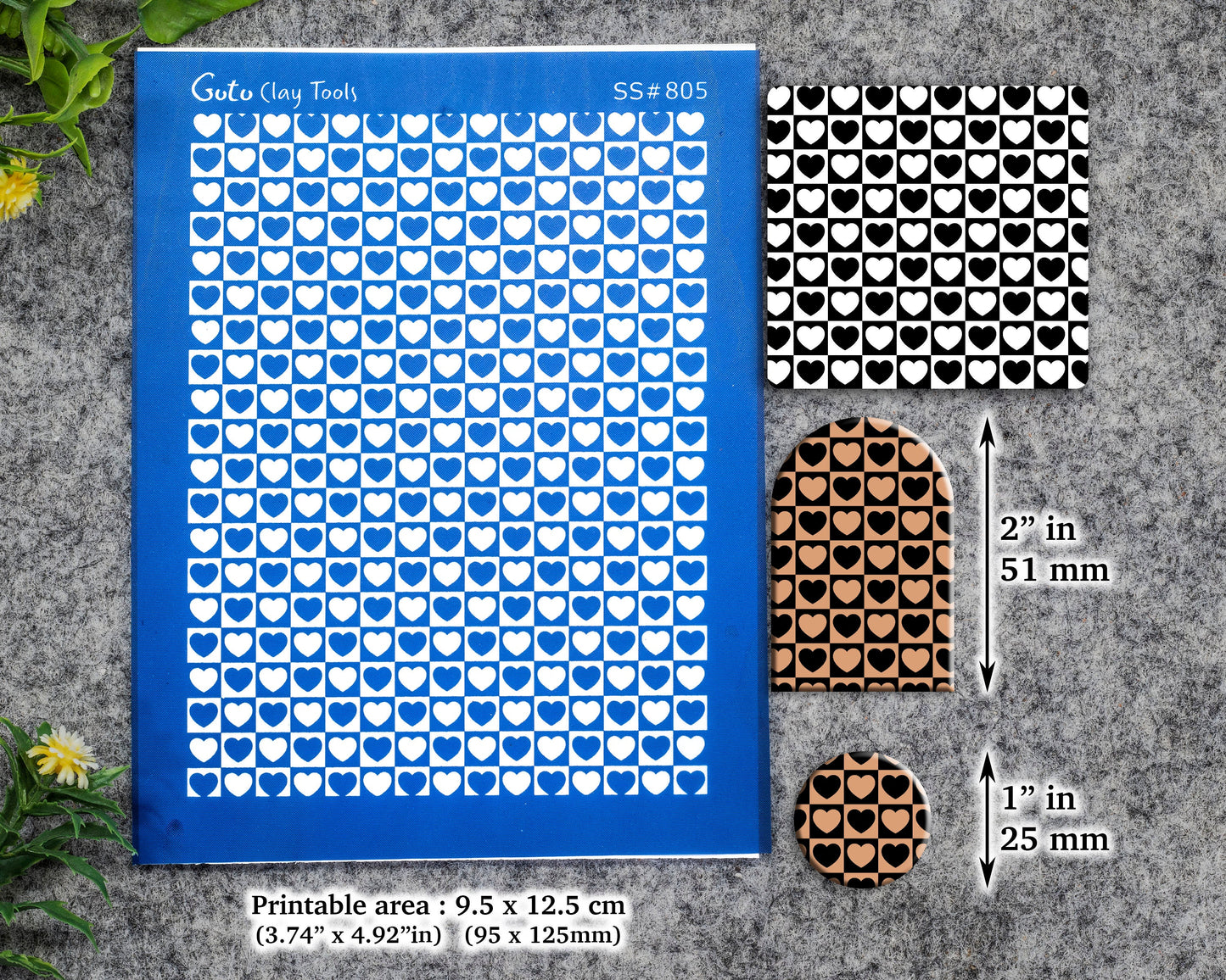 Heart Checkered Silkscreen for Polymer Clay Earring making, Clay Stencils, Clay Earring Silkscreen, Polymer Clay Supplies SS#805