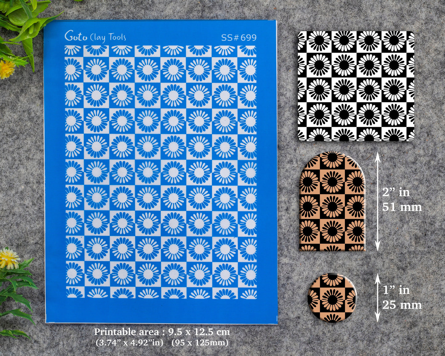 Daisy checkered Silkscreen for Polymer Clay Earring making, Clay Stencils, Clay Earring Silkscreen, Polymer Clay Supplies SS#699