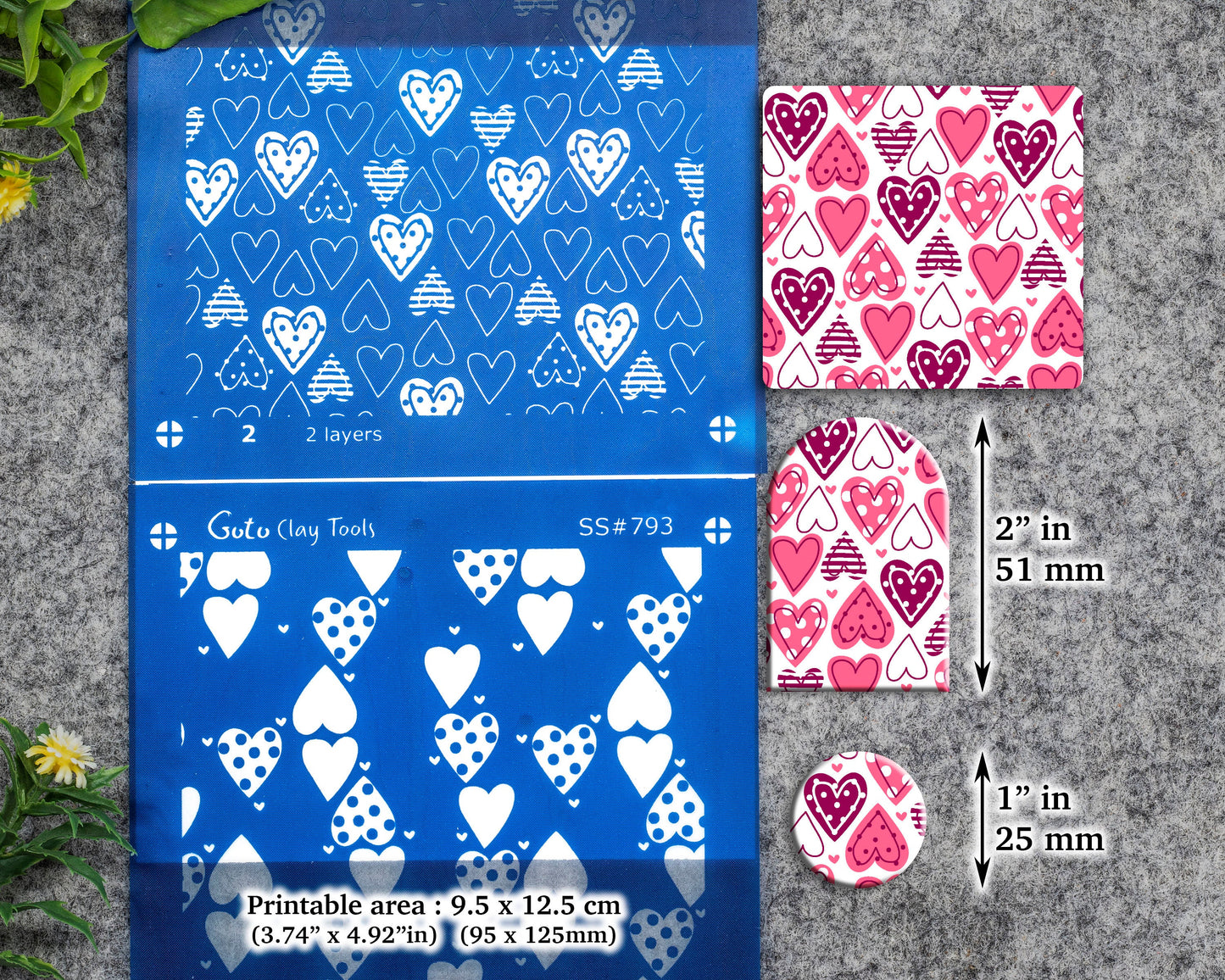 2 Layers Heart Silkscreen for Polymer Clay Earring making, Clay Stencils, Clay Earring Silkscreen, Polymer Clay Supplies SS#793