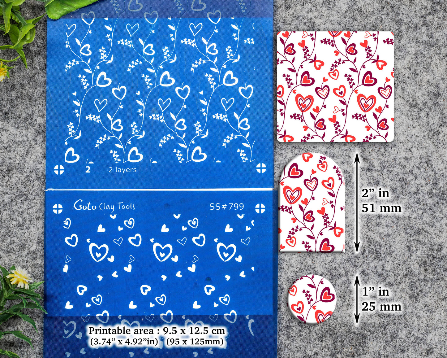 2 Layers Heart vine Silkscreen for Polymer Clay Earring making, Clay Stencils, Clay Earring Silkscreen, Polymer Clay Supplies SS#799