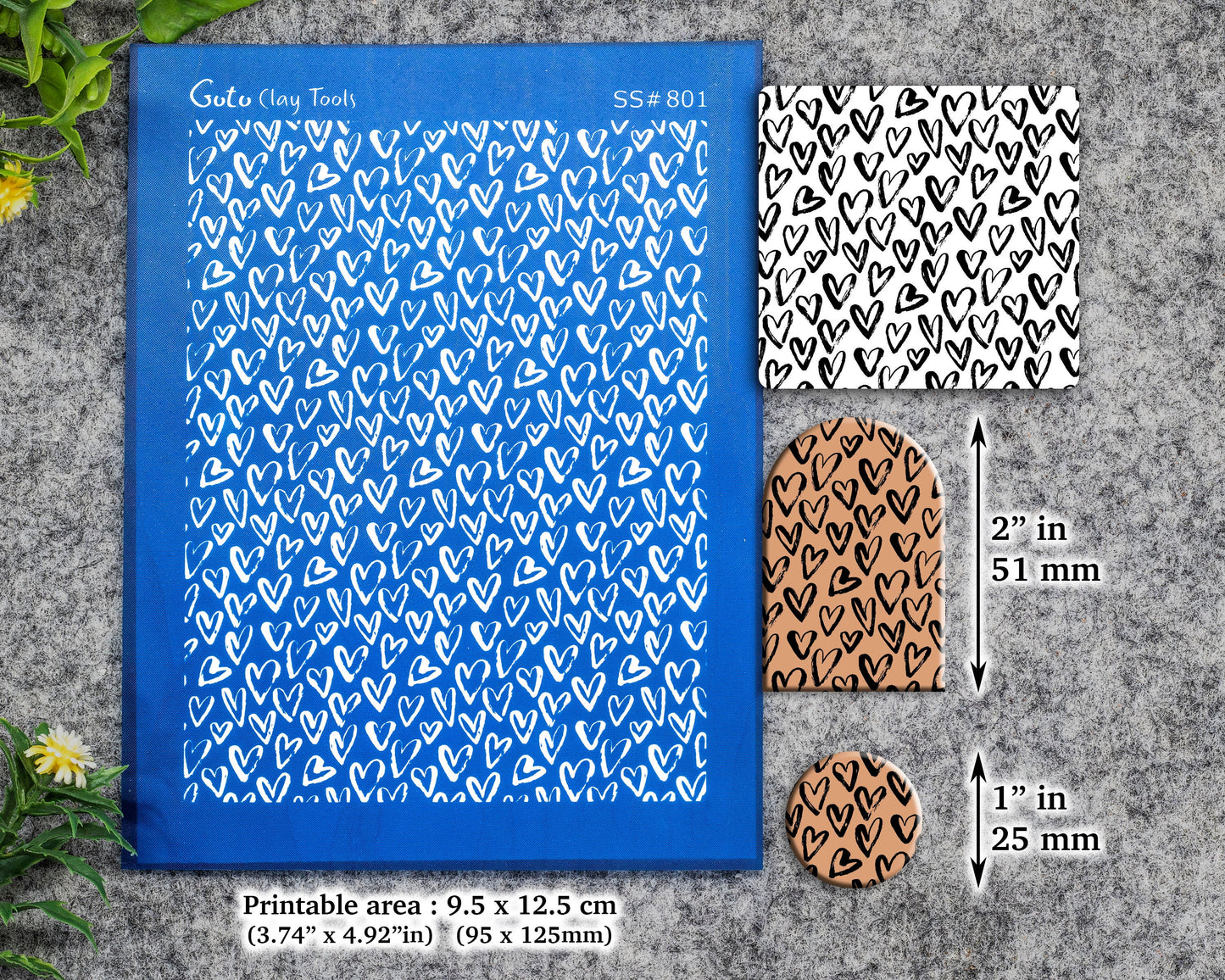 Hand drawn heart Silkscreen for Polymer Clay Earring making, Clay Stencils, Clay Earring Silkscreen, Polymer Clay Supplies SS#801