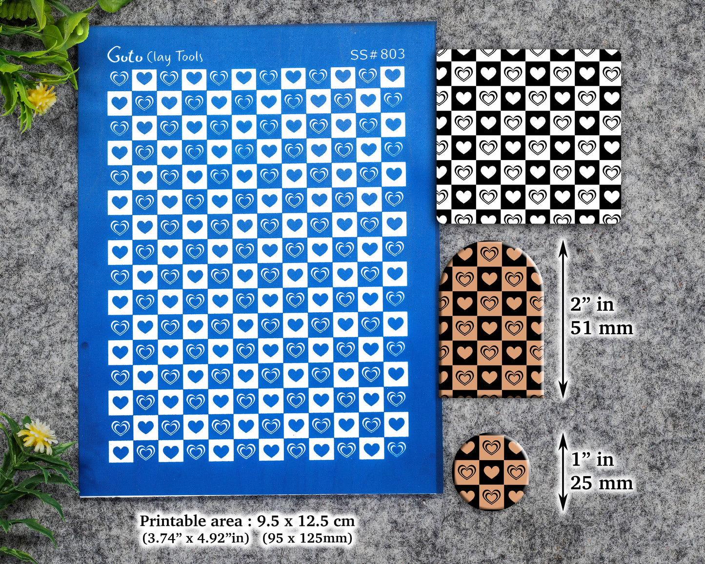 Checkered heart Silkscreen for Polymer Clay Earring making, Clay Stencils, Clay Earring Silkscreen, Polymer Clay Supplies SS#803