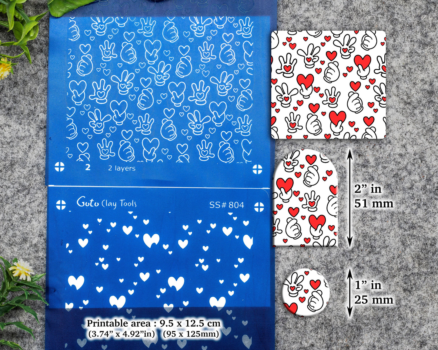 2 Layers Mickey valentine Silkscreen for Polymer Clay Earring making, Clay Stencils, Clay Earring Silkscreen, Polymer Clay Supplies SS#804