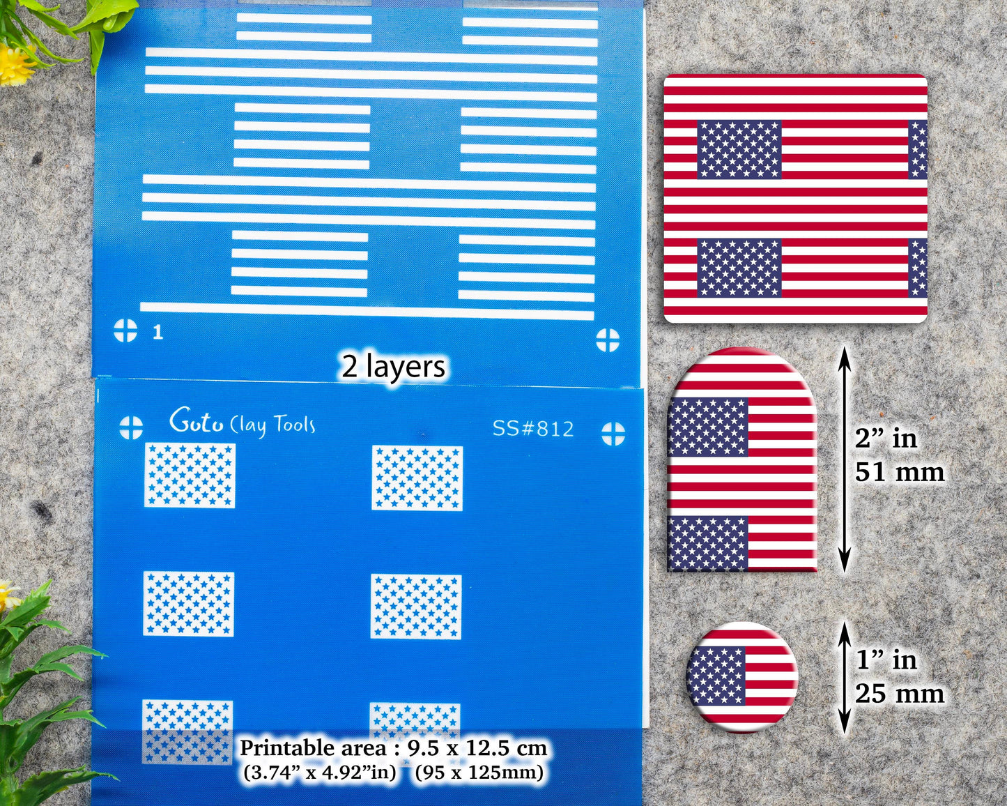 2 Layers American Flag Silkscreens for Polymer clay jewellery, 4th of July Silkscreen SS#812