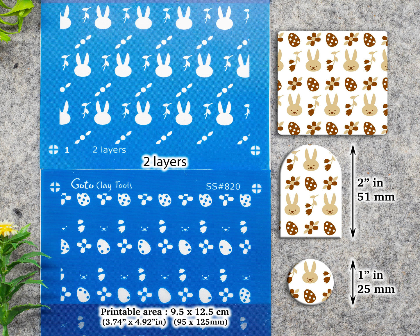 2 layers Easter bunny Silkscreen for Polymer Clay Earring making, Clay Stencils, Clay Earring Silkscreen, Polymer Clay Supplies SS#820
