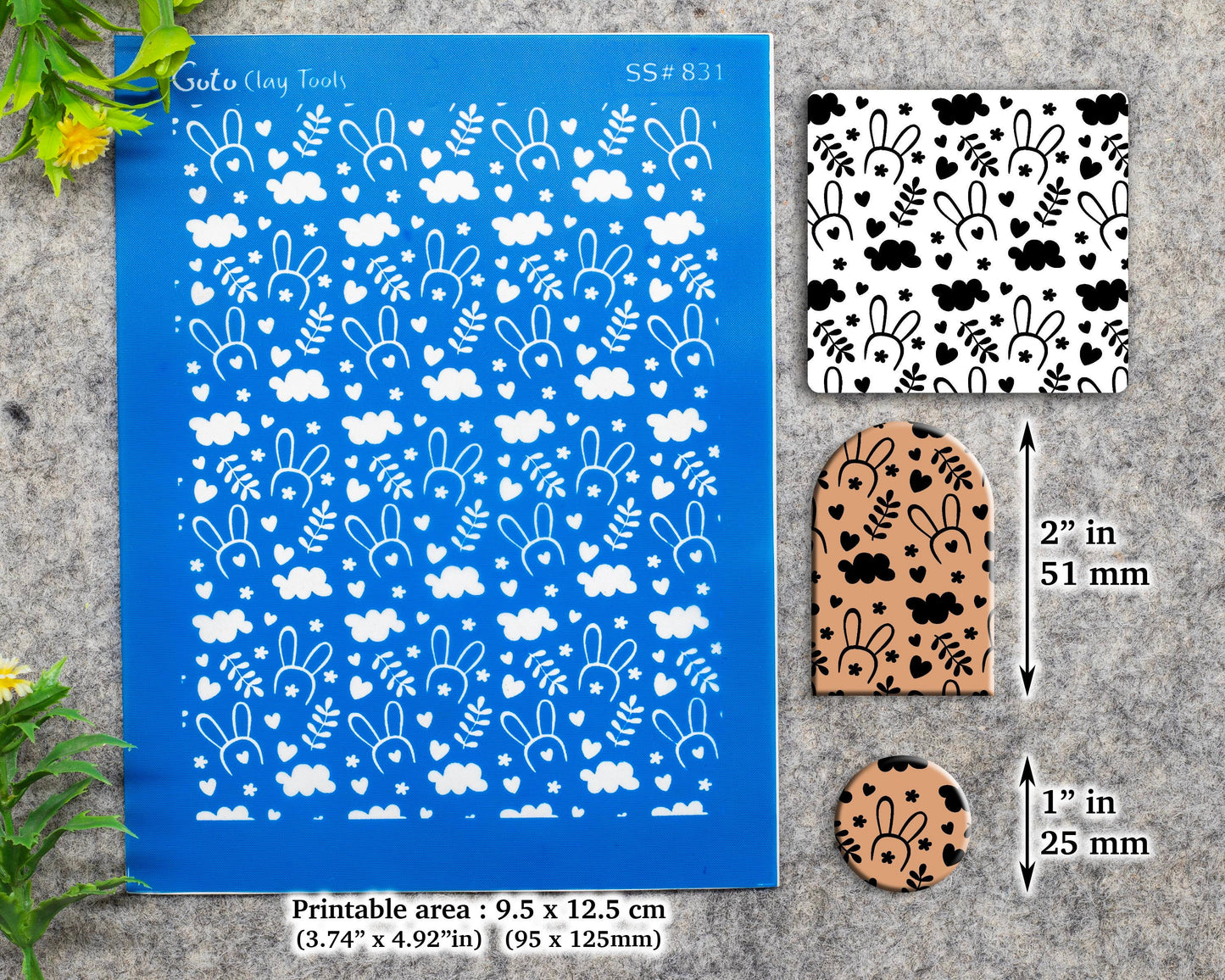Bunny ears Silkscreen for Polymer Clay Earring making, Clay Stencils, Clay Earring Silkscreen, Polymer Clay Supplies SS#831