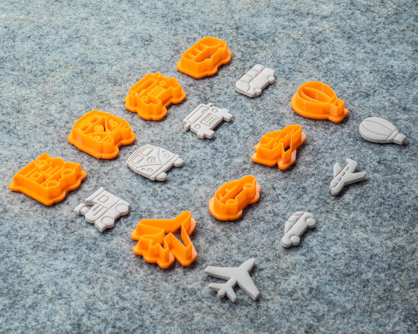 Transportation clay Cutter, Earring cutter Car, Bus, Aeroplane, Air Balloon, toy train shape cutters - GotoClayTools #606