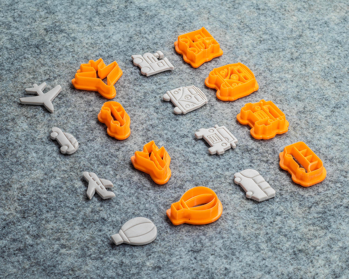 Transportation clay Cutter, Earring cutter Car, Bus, Aeroplane, Air Balloon, toy train shape cutters - GotoClayTools #606