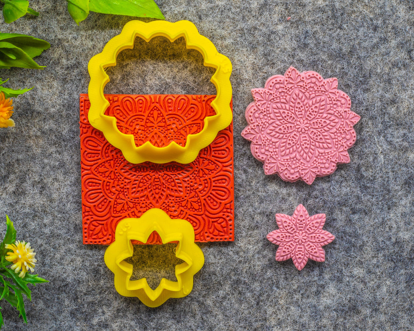 Mandala Texture mat for polymer clay with Cutter , Polymer Clay Rubber Texture mat, Texture Tile mats, Rubber Texture Sheet 50x50mm