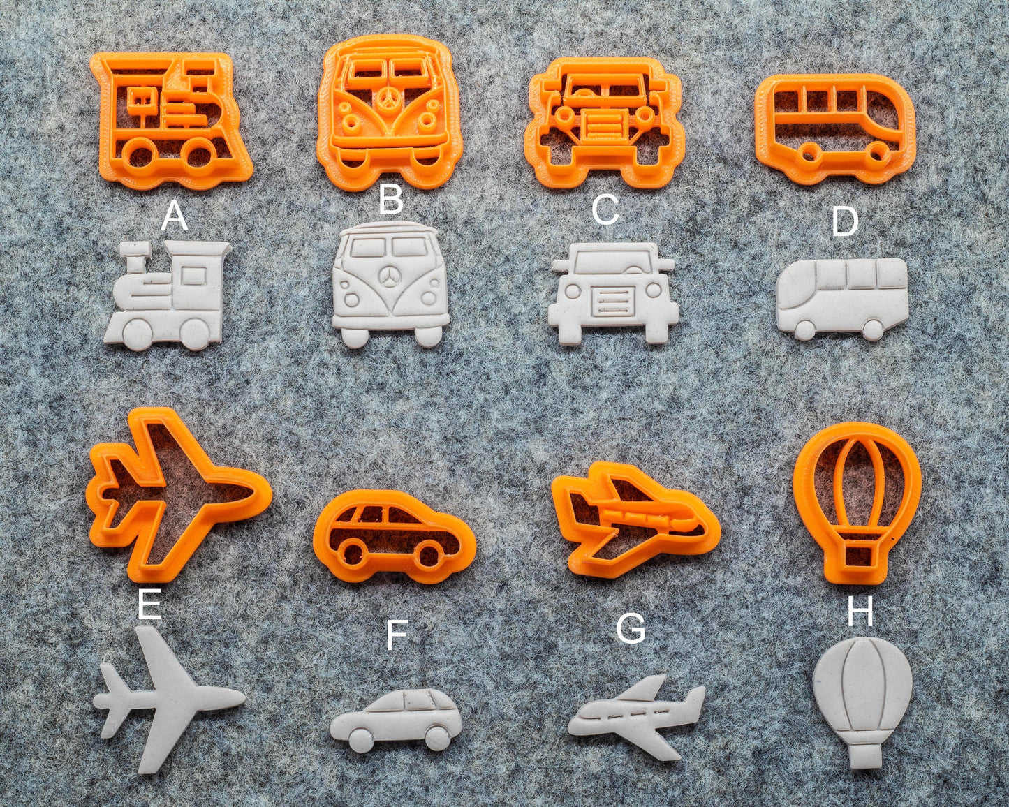 Transportation clay Cutter, Earring cutter Car, Bus, Aeroplane, Air Balloon, toy train shape cutters - GotoClayTools #606