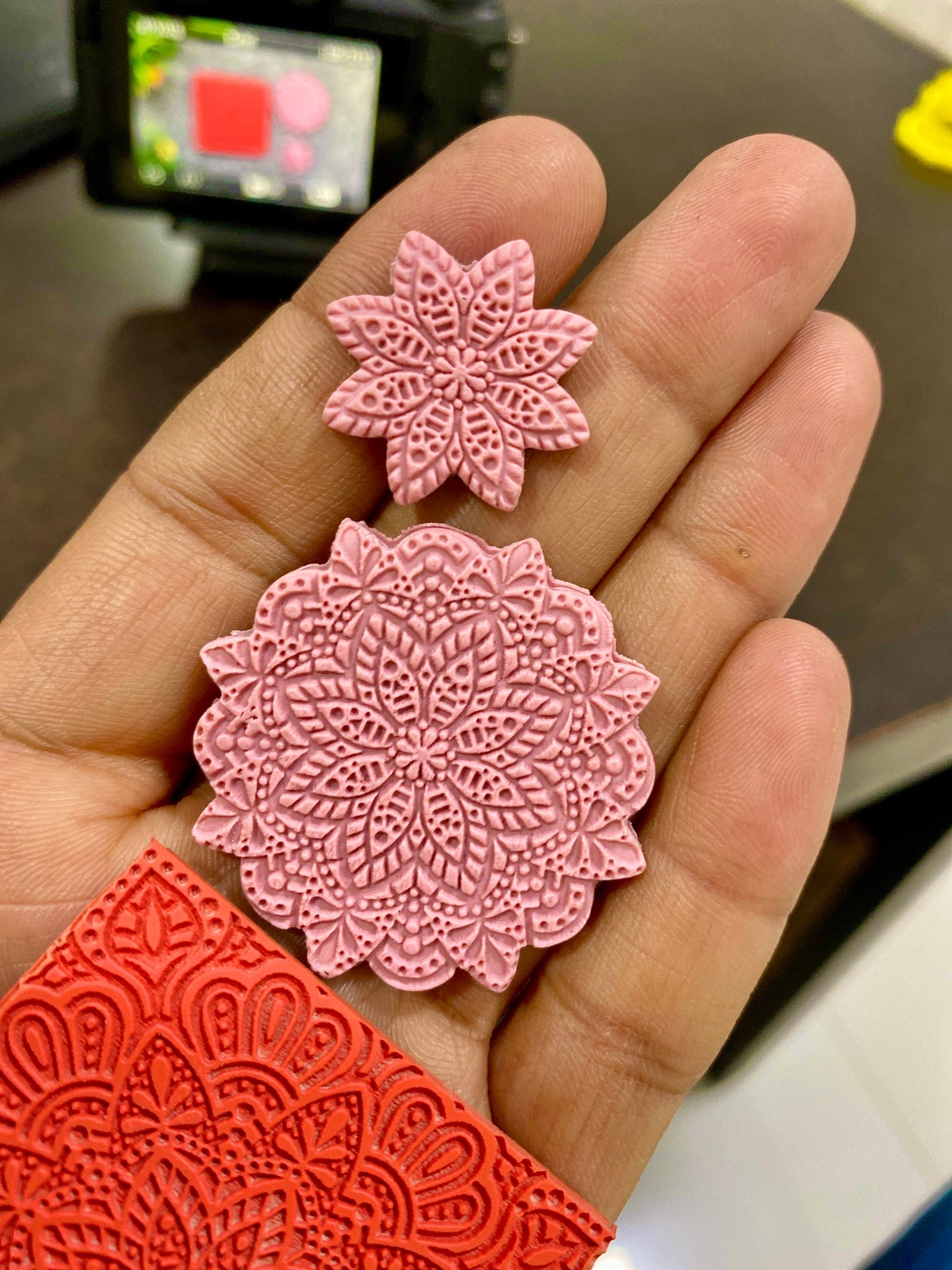 Mandala Texture mat for polymer clay with Cutter , Polymer Clay Rubber Texture mat, Texture Tile mats, Rubber Texture Sheet 50x50mm
