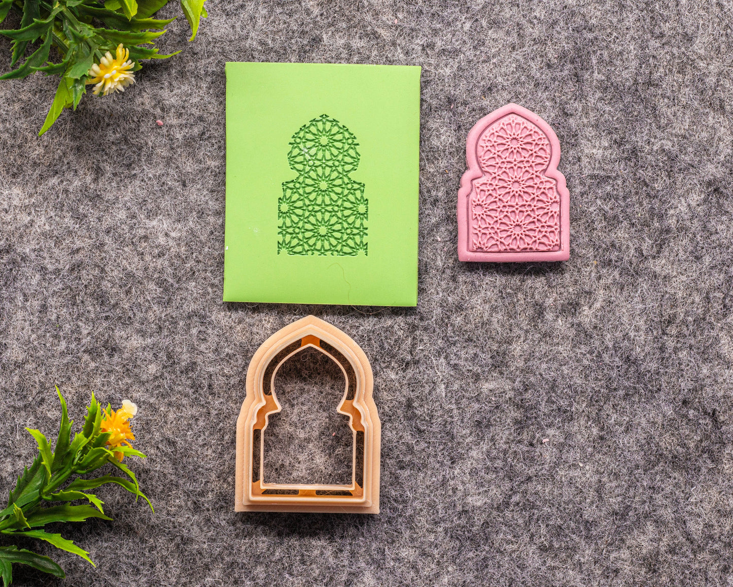 Mihrab Rubber Texture Mat & Cutter Set: Polymer Clay Arabic Arch