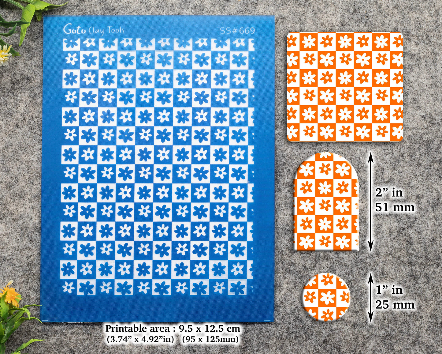 Checkered flower Silkscreen for Polymer Clay Earring making, Clay Stencils, Clay Earring Silkscreen, Polymer Clay Supplies SS#669