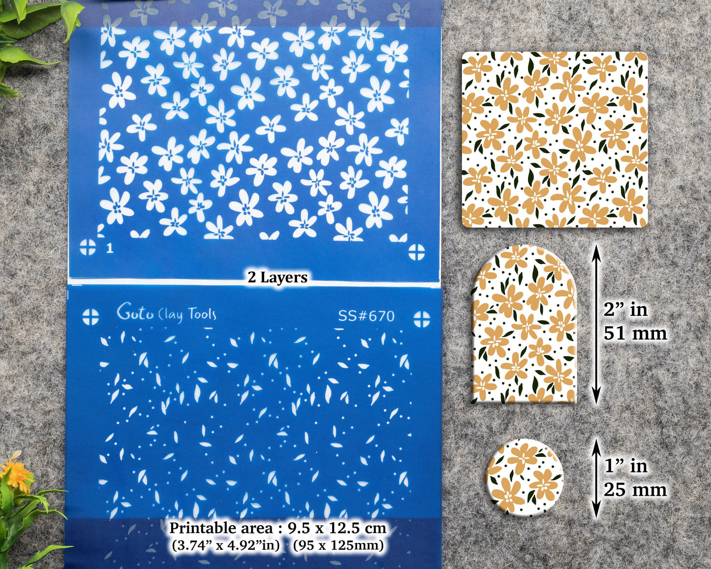 2 layers ditsy Floral Silkscreen for Polymer Clay Earring making, Clay Stencils, Clay Earring Silkscreen, Polymer Clay Supplies SS#670