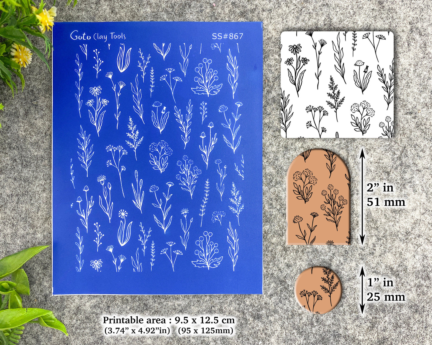 Wildflowers Silkscreen for Polymer Clay Earring making, Clay Stencils, Clay Earring Silkscreen, Polymer Clay Supplies SS#867