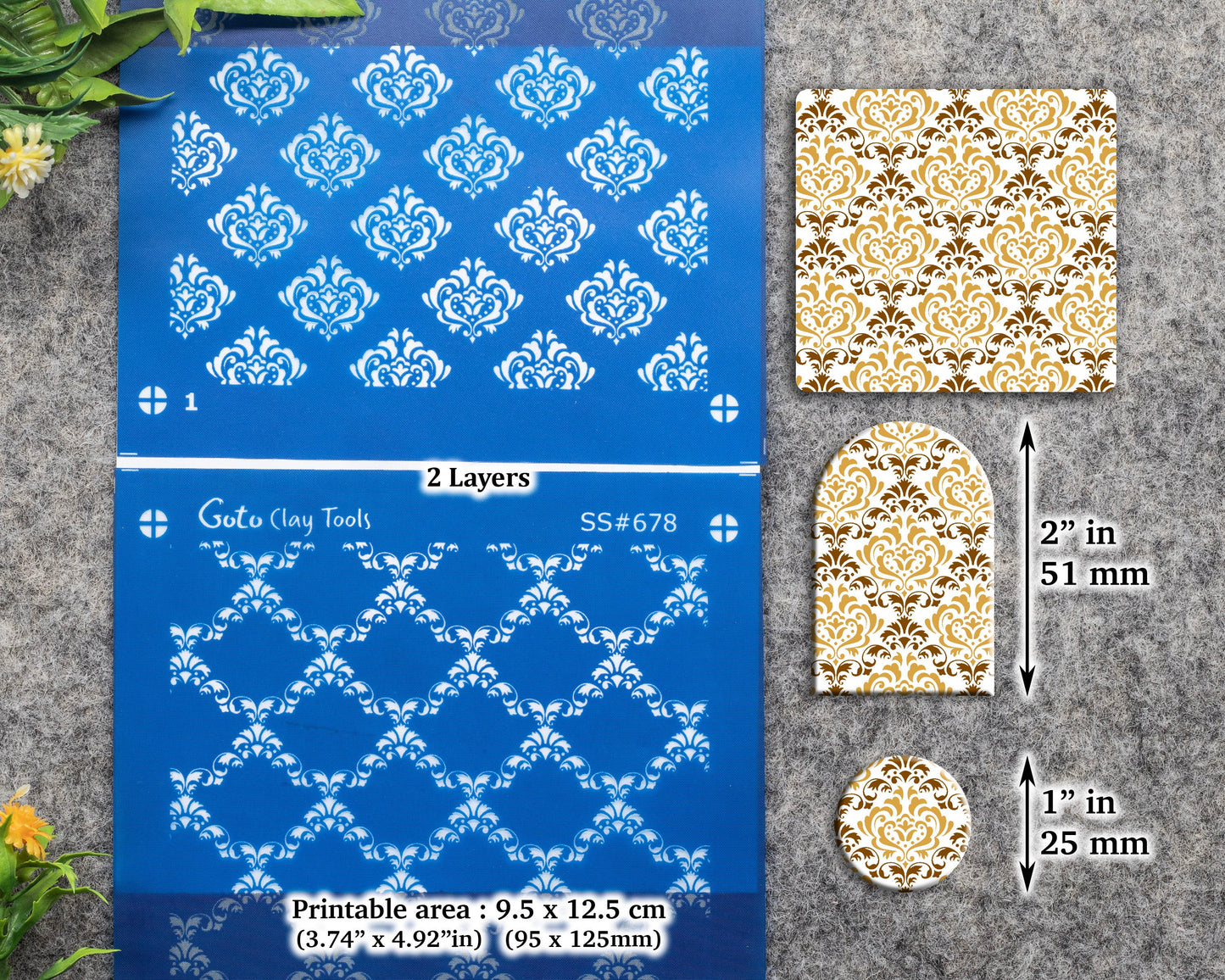 2 layers Damask Silkscreen for Polymer Clay Earring making, Clay Stencils, Clay Earring Silkscreen, Polymer Clay Supplies SS#678