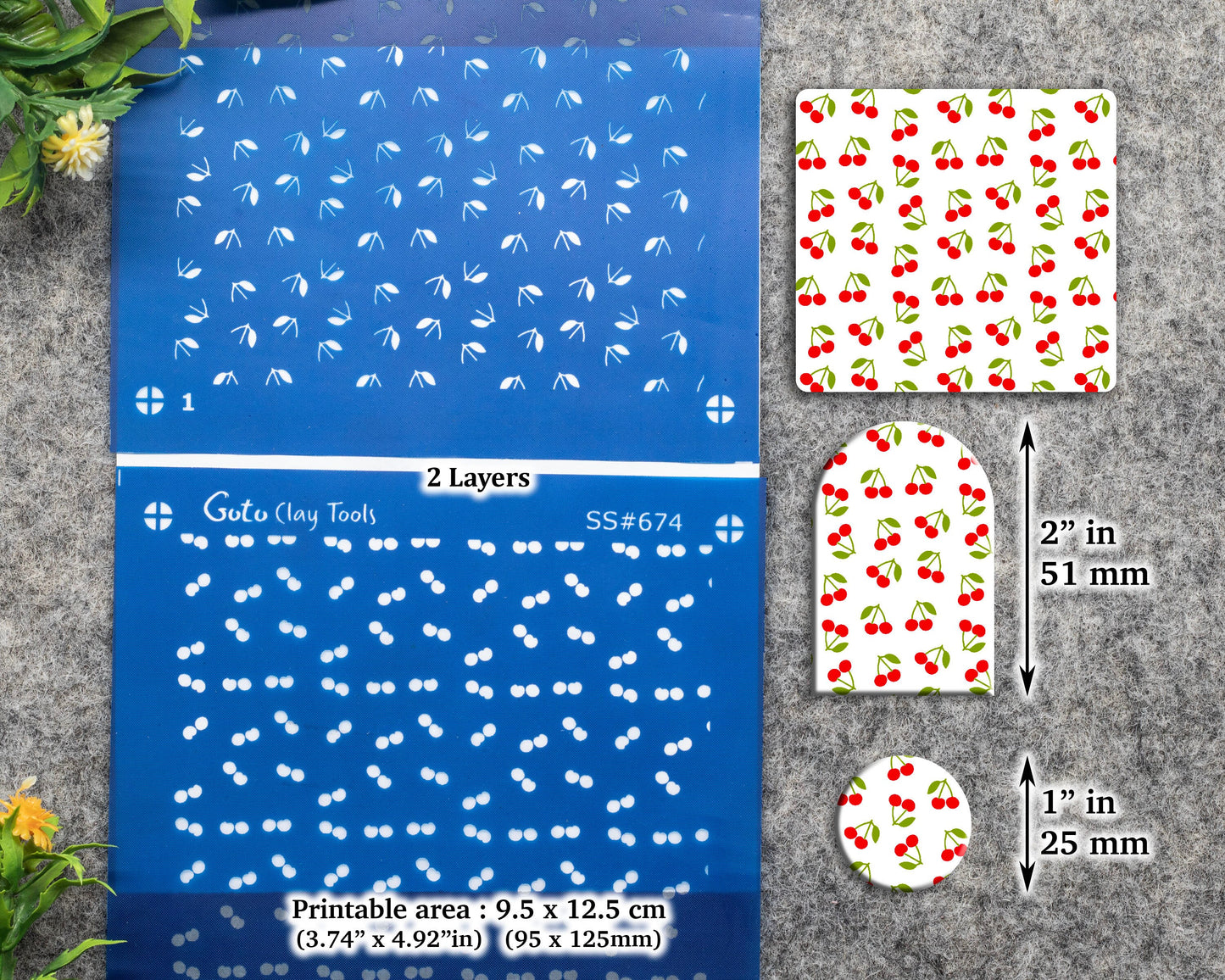 2 layers Cherry Silkscreen for Polymer Clay Earring making, Clay Stencils, Clay Earring Silkscreen, Polymer Clay Supplies SS#674