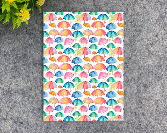 Transfer paper for polymer clay, Colorful Umbrellas, water soluble transfer paper, polymer clay image transfers, magic transfer paper #857