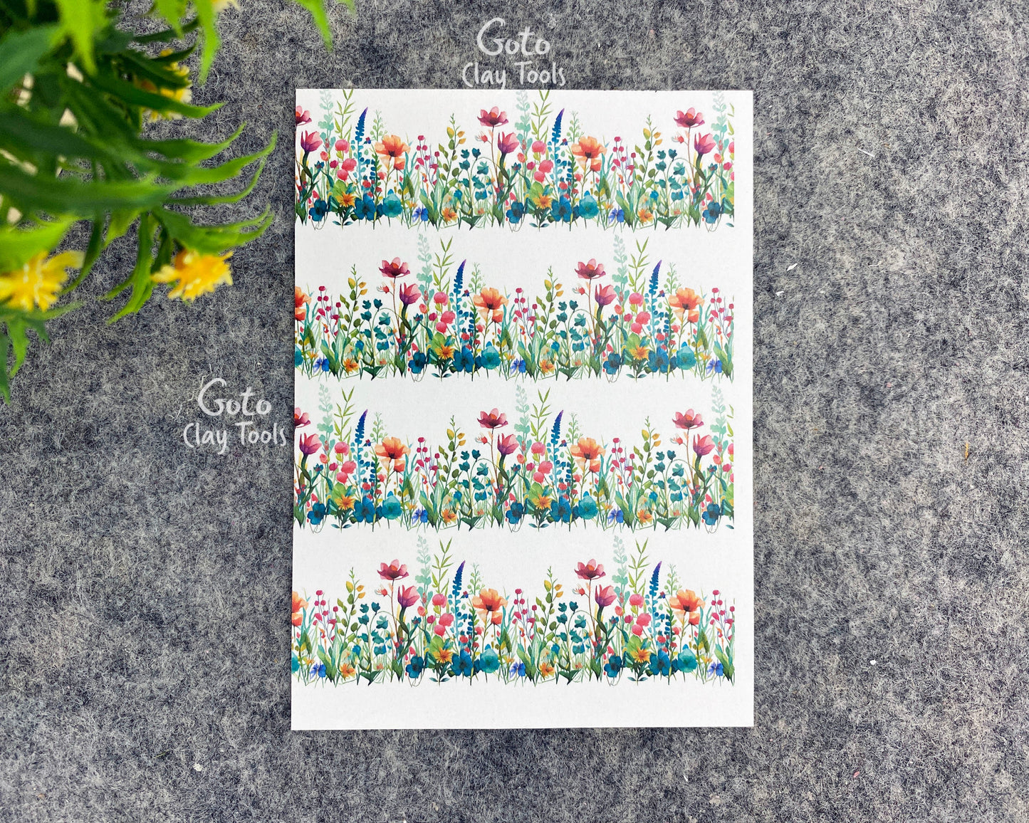 Transfer paper for polymer clay, wildflower border, water soluble transfer paper, polymer clay image transfers, magic transfer paper #797