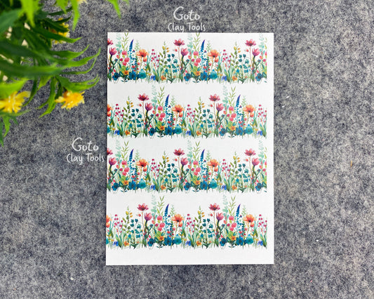 Transfer paper for polymer clay, wildflower border, water soluble transfer paper, polymer clay image transfers, magic transfer paper #797