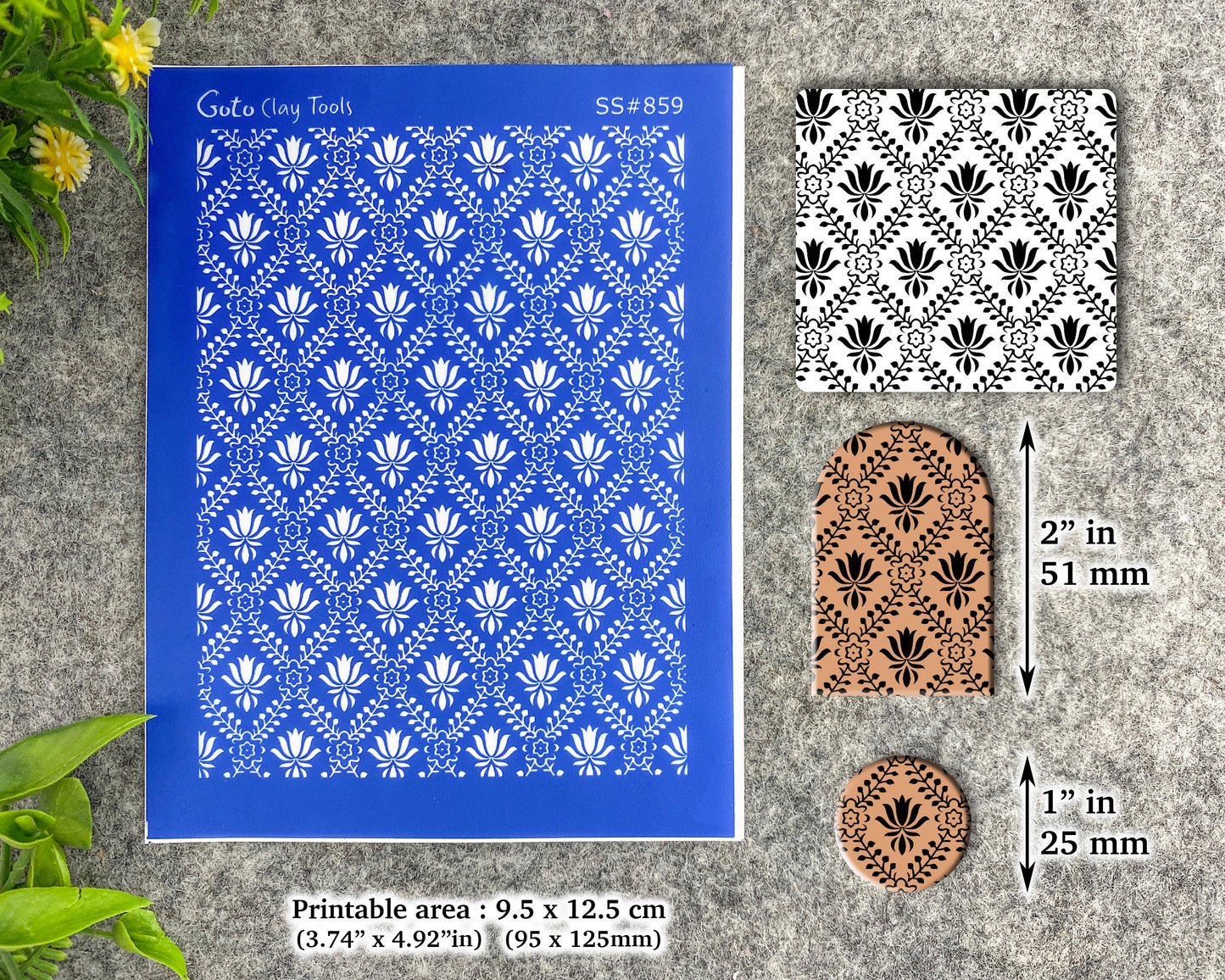 Indian Damask Silkscreen for Polymer Clay Earring making, Clay Stencils, Clay Earring Silkscreen, Polymer Clay Supplies SS#859