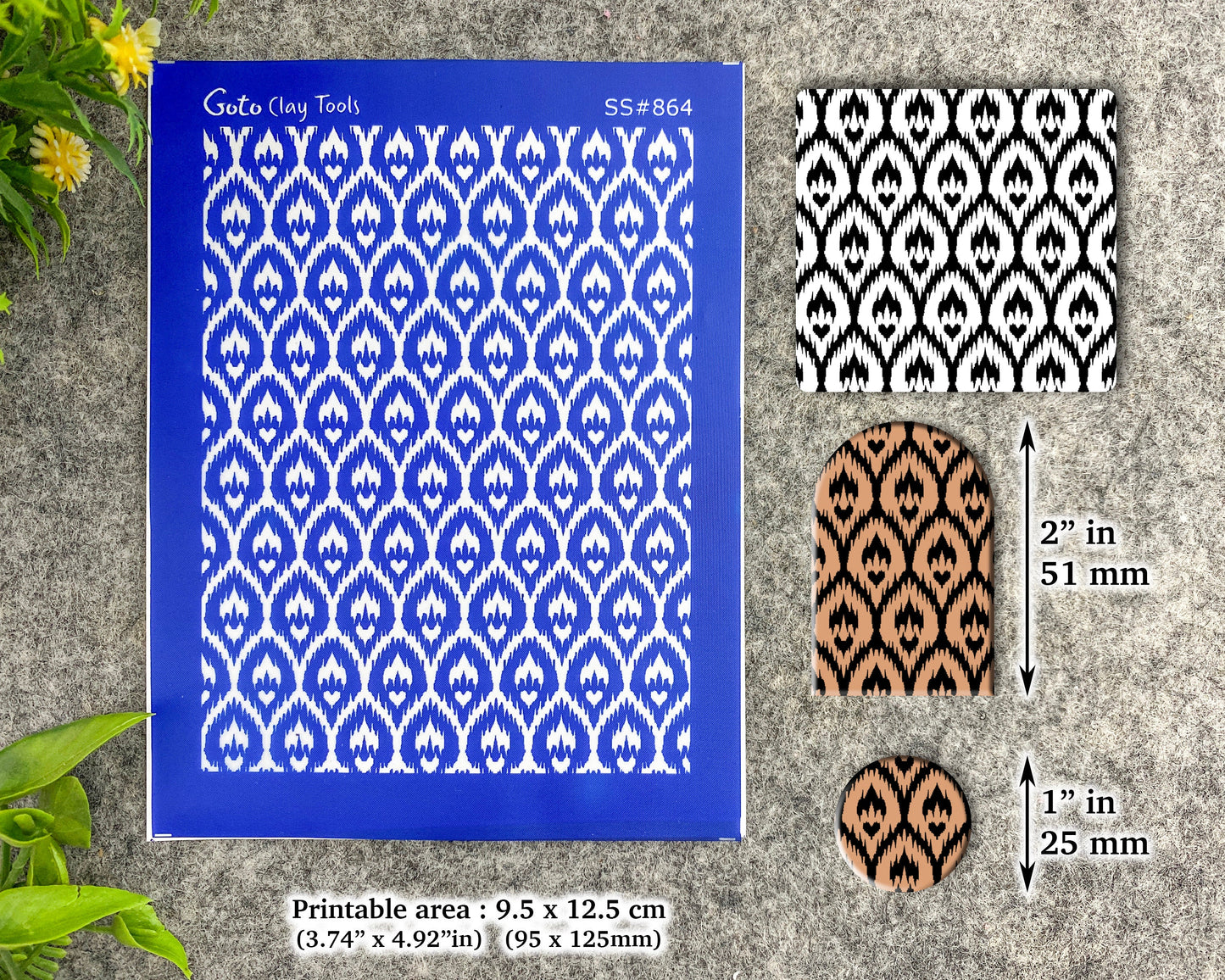 Ikat Silkscreen for Polymer Clay Earring making, Clay Stencils, Clay Earring Silkscreen, Polymer Clay Supplies SS#864