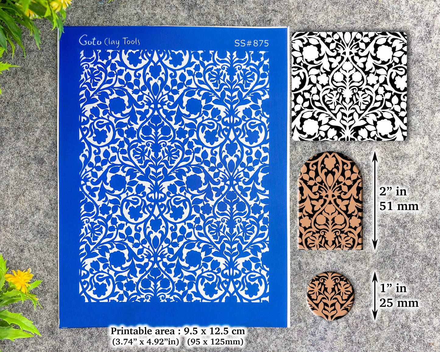 Ornamental Damask Silkscreen for Polymer Clay Earring making, Clay Stencils, Clay Earring Silkscreen, Polymer Clay Supplies SS#875