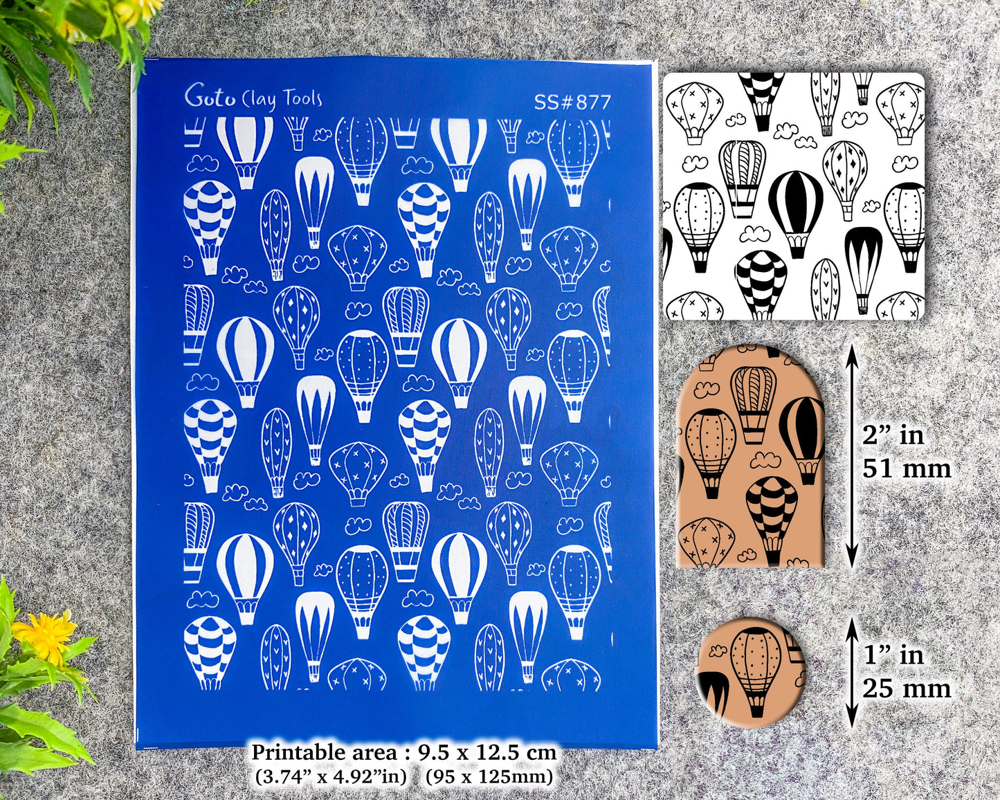 Doodle Air balloons Silkscreen for Polymer Clay Earring making, Clay Stencils, Clay Earring Silkscreen, Polymer Clay Supplies SS#877