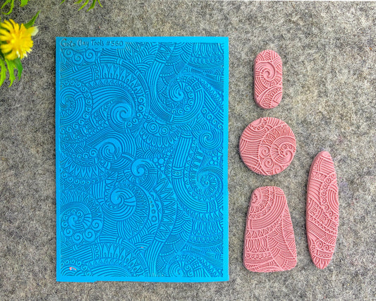 Doodle waves Texture mat for polymer clay, Polymer Clay Rubber Texture mat, Texture Tile mats, Rubber Texture Sheet #560