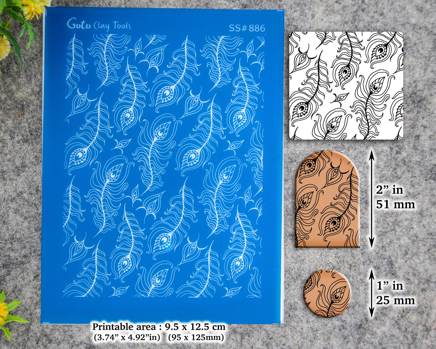 Peacock feather Silkscreen for Polymer Clay Earring making, Clay Stencils, Clay Earring Silkscreen, Polymer Clay Supplies SS#886