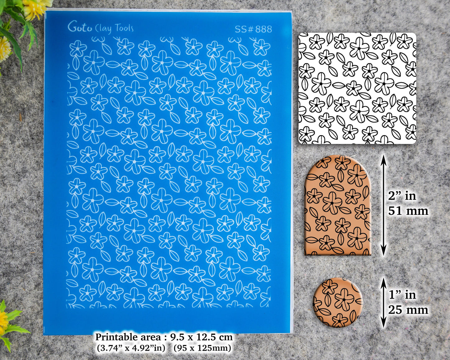 Ditsy floral Silkscreen for Polymer Clay Earring making, Clay Stencils, Clay Earring Silkscreen, Polymer Clay Supplies SS#888