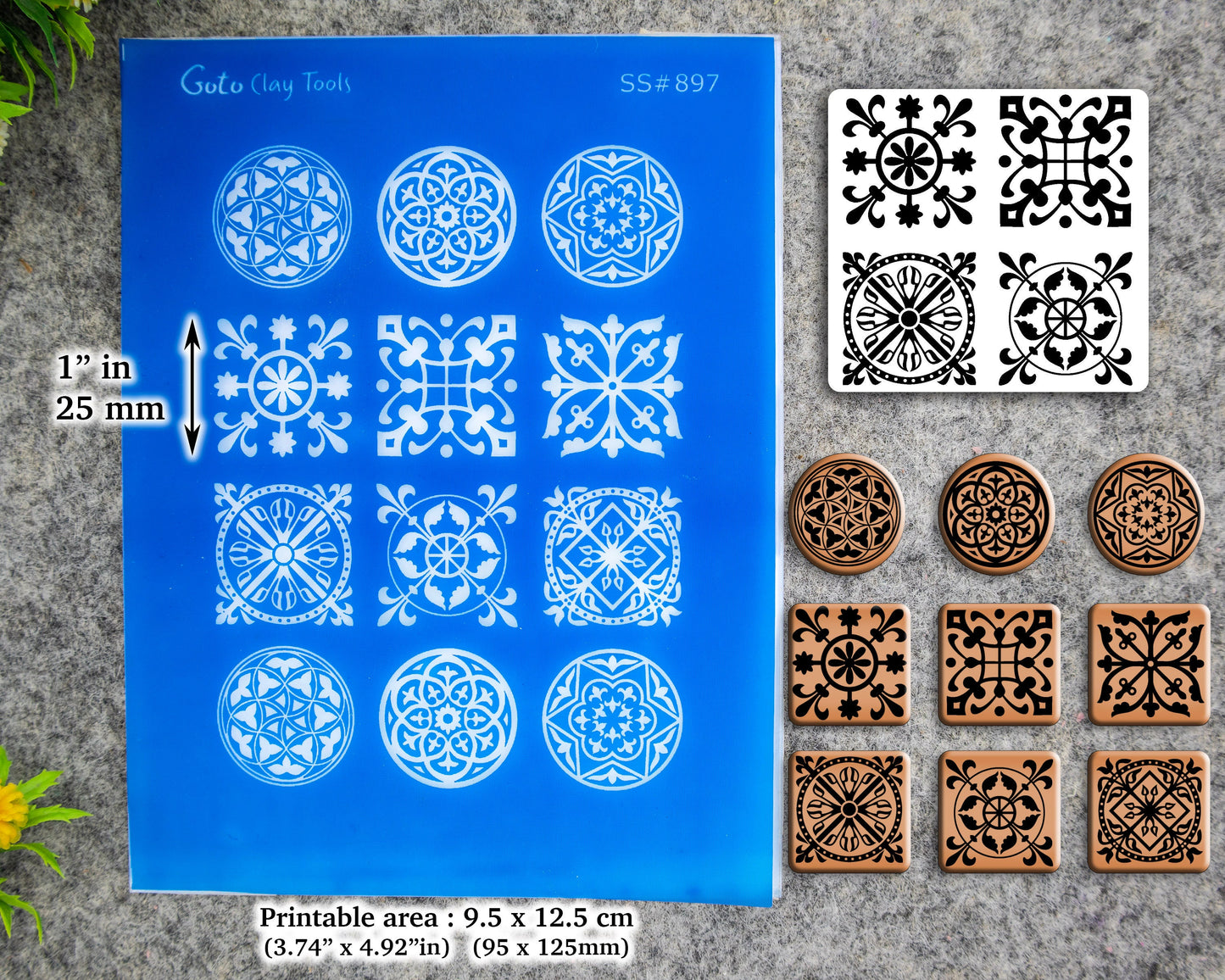 Tile Silkscreen for Polymer Clay Earring making, Clay Stencils, Clay Earring Silkscreen, Polymer Clay Supplies SS#897
