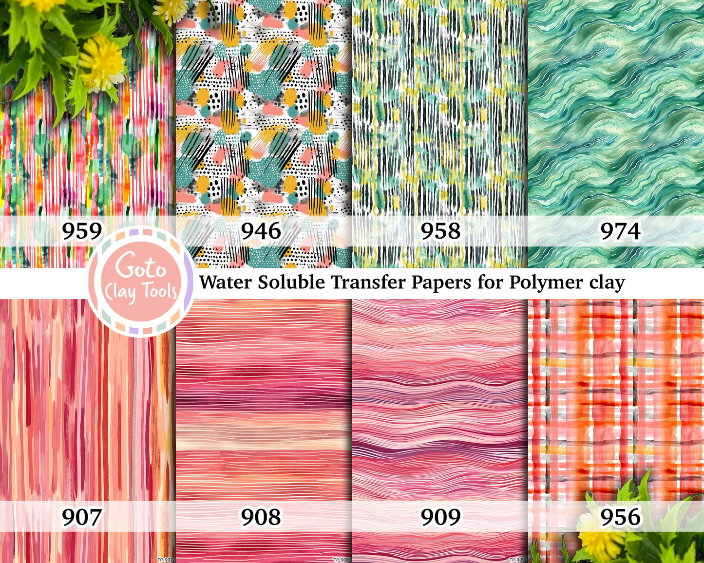 Water soluble Transfer paper for polymer clay, Watercolor Stripes patterns, polymer clay image transfers, magic transfer paper