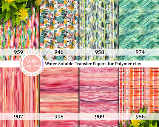 Water soluble Transfer paper for polymer clay, Watercolor Stripes patterns, polymer clay image transfers, magic transfer paper