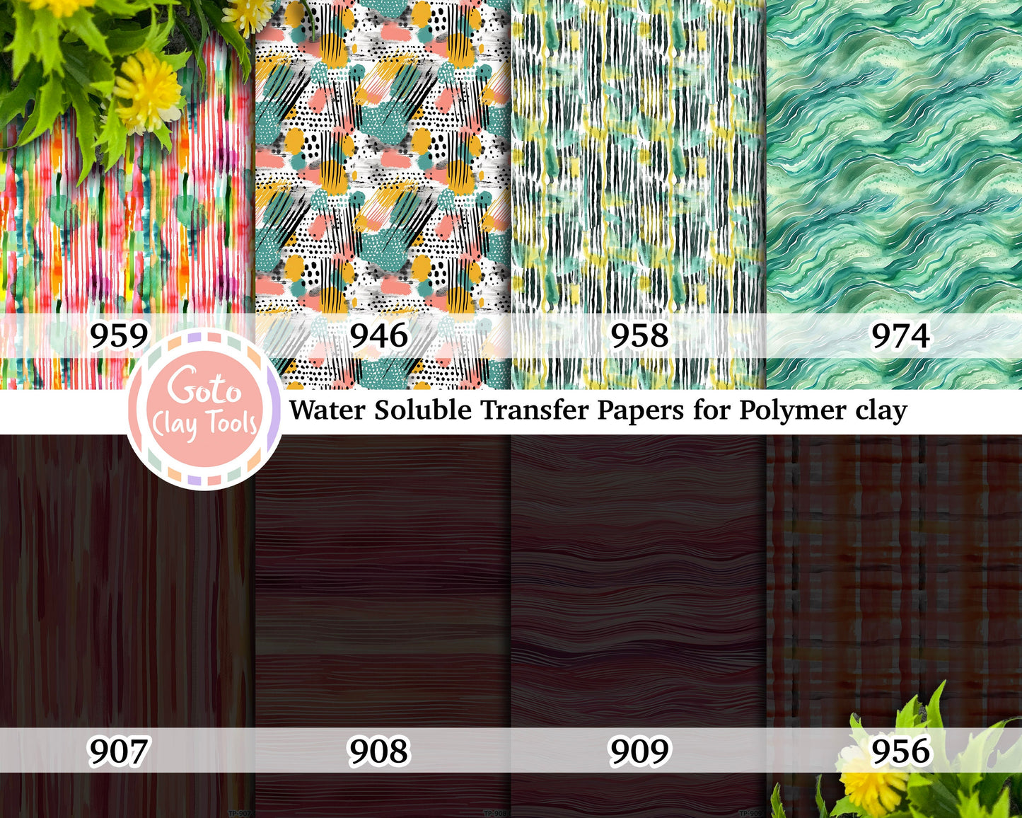 Water soluble Transfer paper for polymer clay, Watercolor Stripes patterns, polymer clay image transfers, magic transfer paper