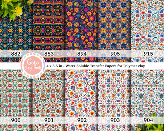 Mexican Water soluble Transfer paper for polymer clay, Colorful flower patterns, clay transfer sheets polymer mexican, Clay Transfer Sheets