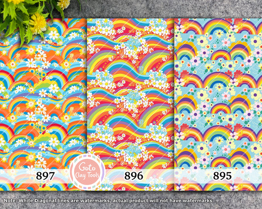 Water soluble Transfer paper for polymer clay, Rainbow patterns, polymer clay image transfers, magic transfer paper