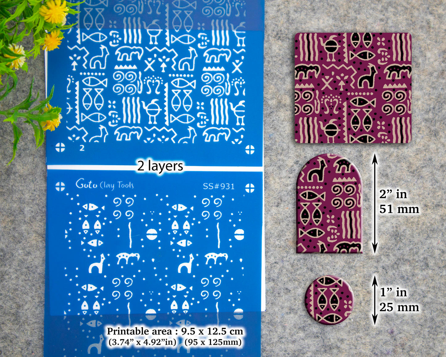 2 layers Indian style Silkscreen for Polymer Clay Earring making, Clay Stencils, Clay Earring Silkscreen, Polymer Clay Supplies SS#931