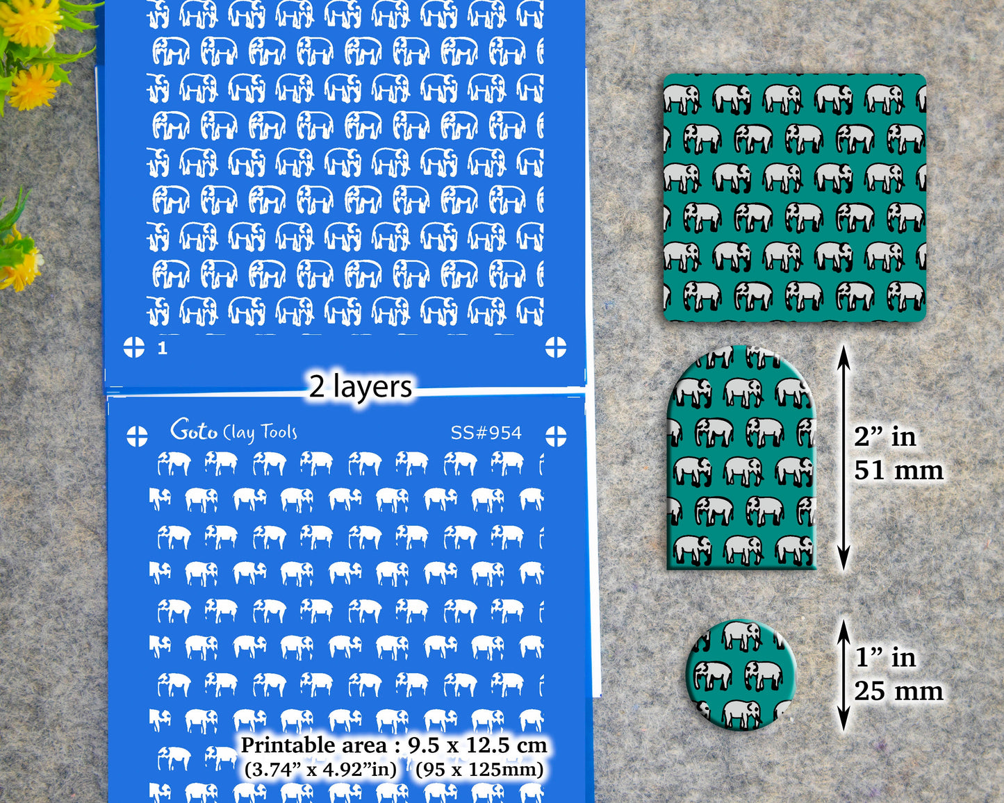 2 layers Elephant Indian style Silkscreen for Polymer Clay Earring making, Clay Stencils, Clay Earring Silkscreen SS#954