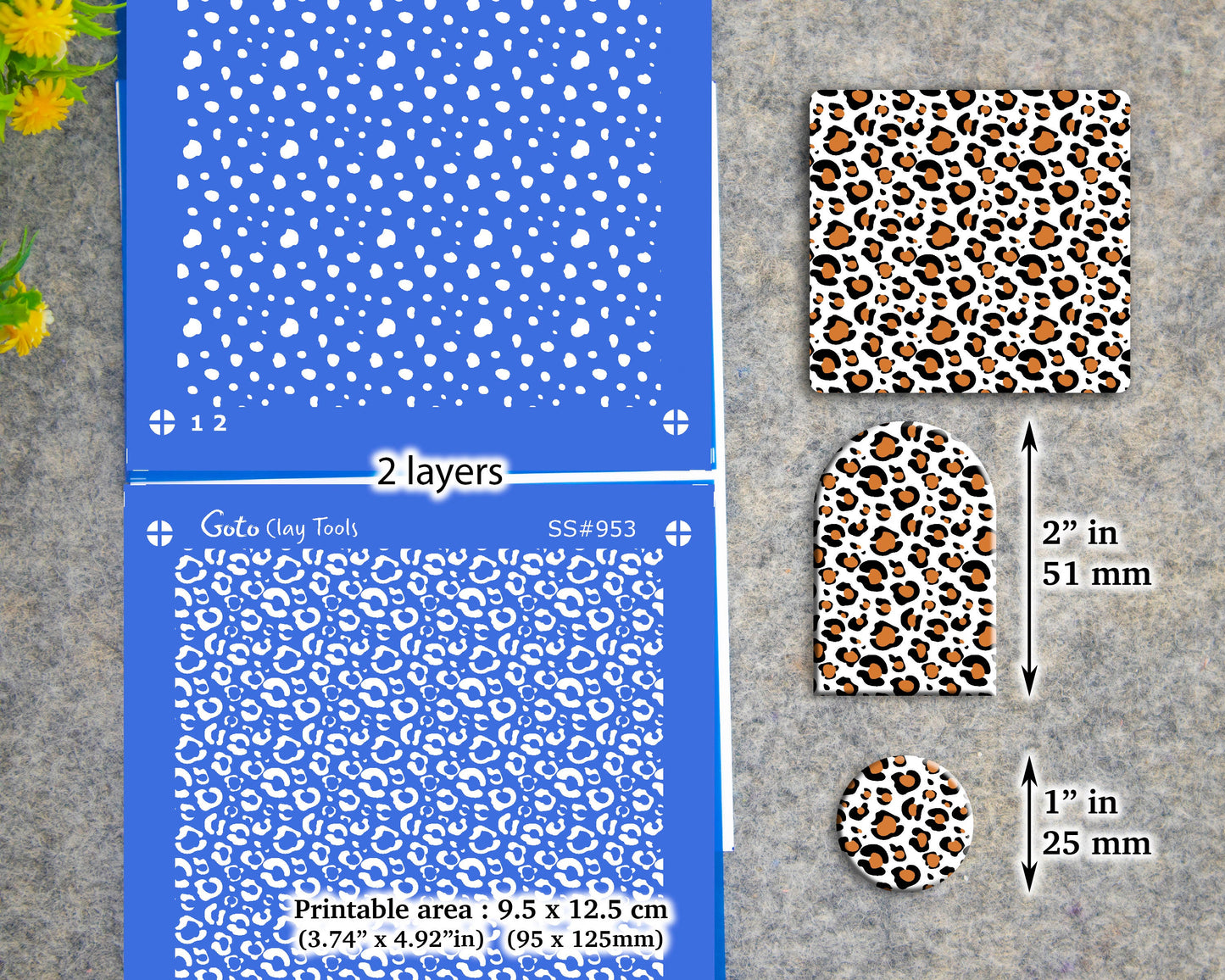 2 layers Leopard Silkscreen for Polymer Clay Earring making, Clay Stencils, Clay Earring Silkscreen SS#953