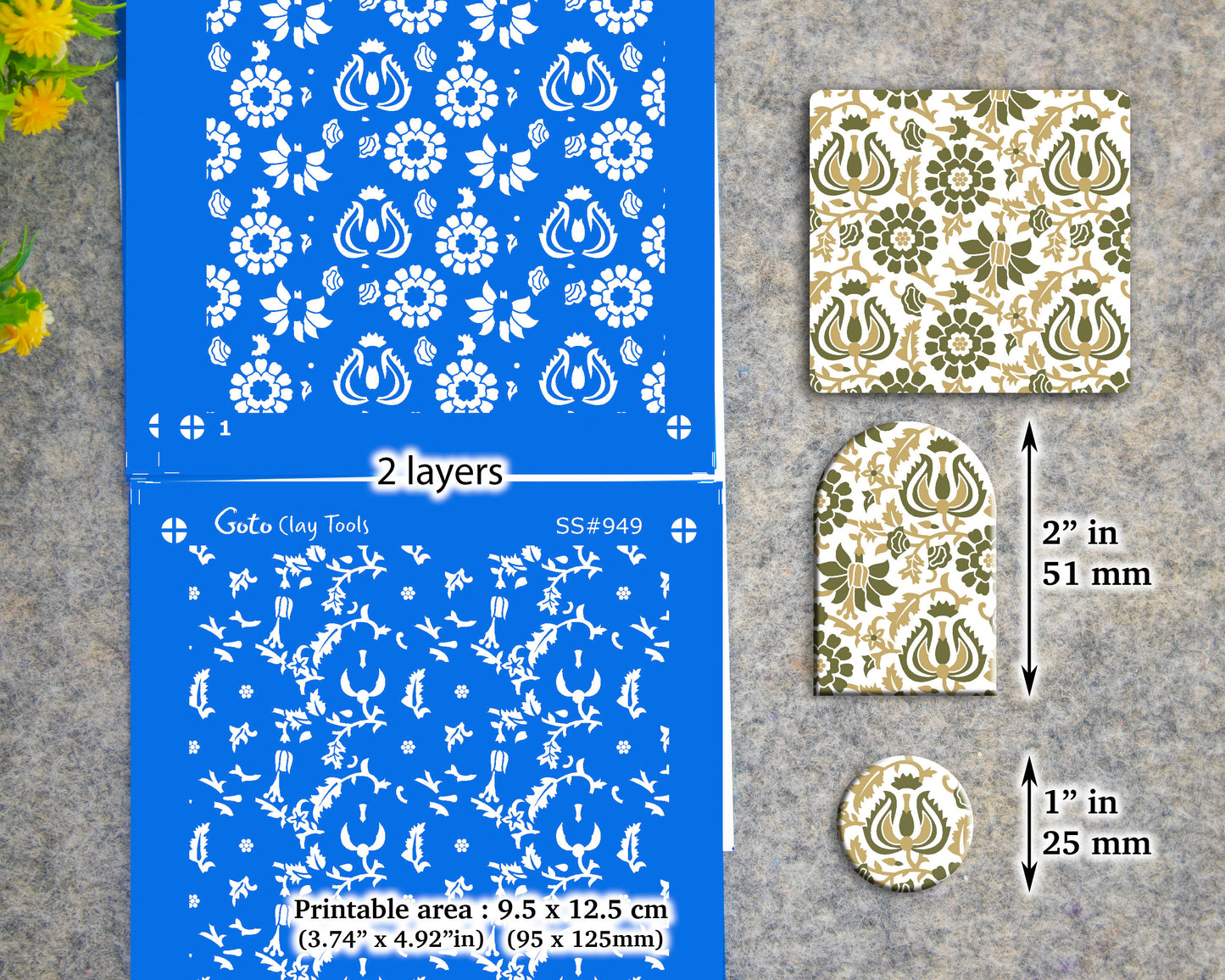 2 layers Block print Silkscreen for Polymer Clay Earring making, Clay Stencils, Clay Earring Silkscreen SS#949