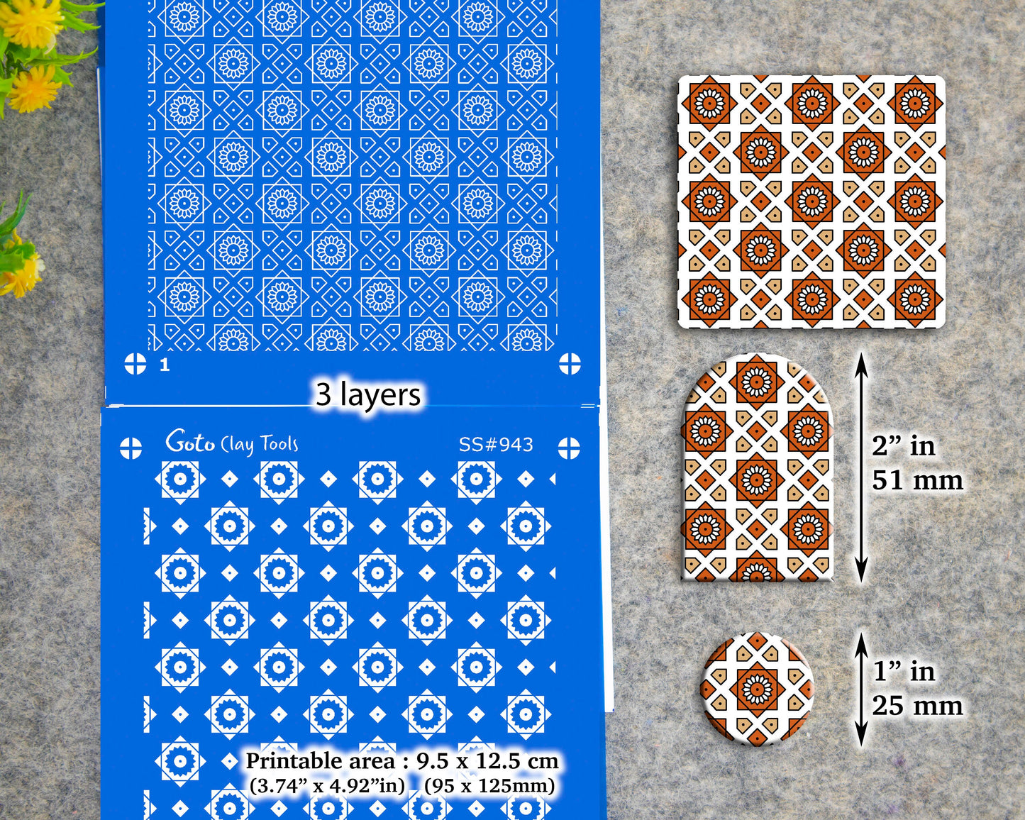 3 layers Indian tile Silkscreen for Polymer Clay Earring making, Clay Stencils, Clay Earring Silkscreen, Polymer Clay Supplies SS#943