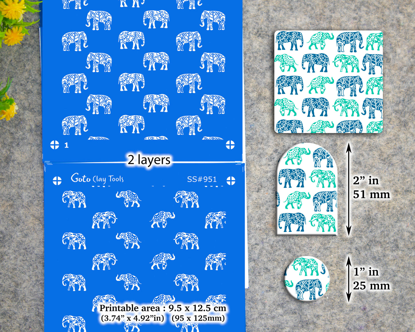 2 layers Elephant Indian style Silkscreen for Polymer Clay Earring making, Clay Stencils, Clay Earring Silkscreen SS#951