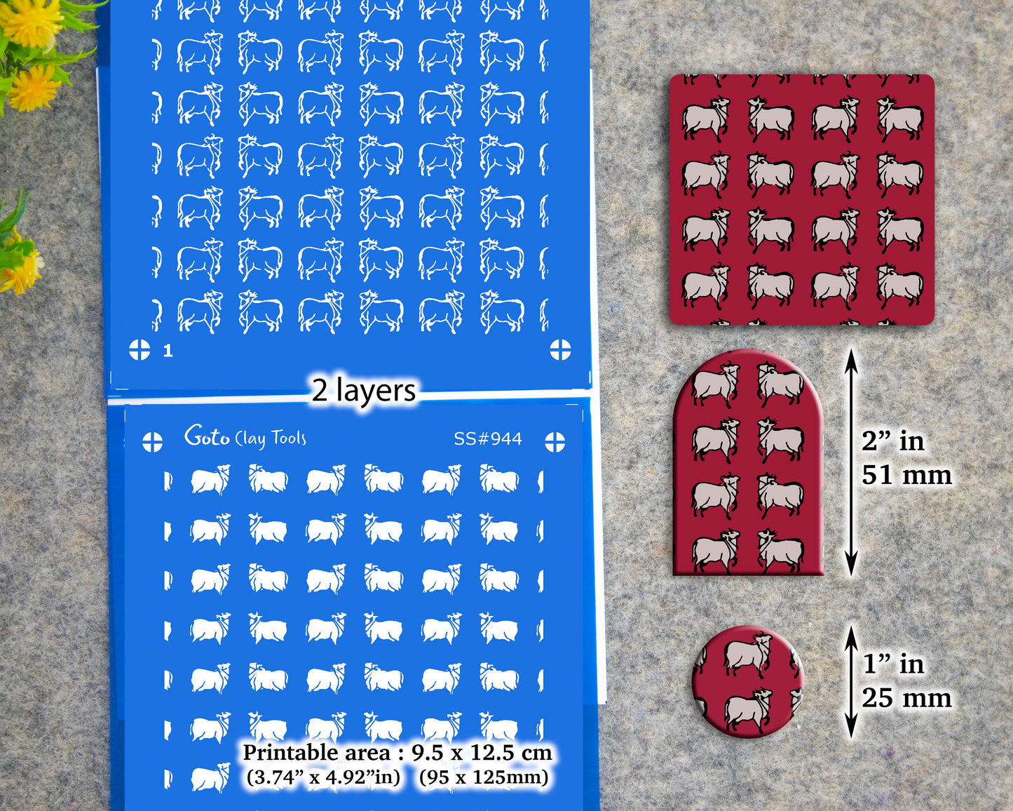 2 layers Cow Silkscreen for Polymer Clay Earring making, Clay Stencils, Clay Earring Silkscreen SS#944