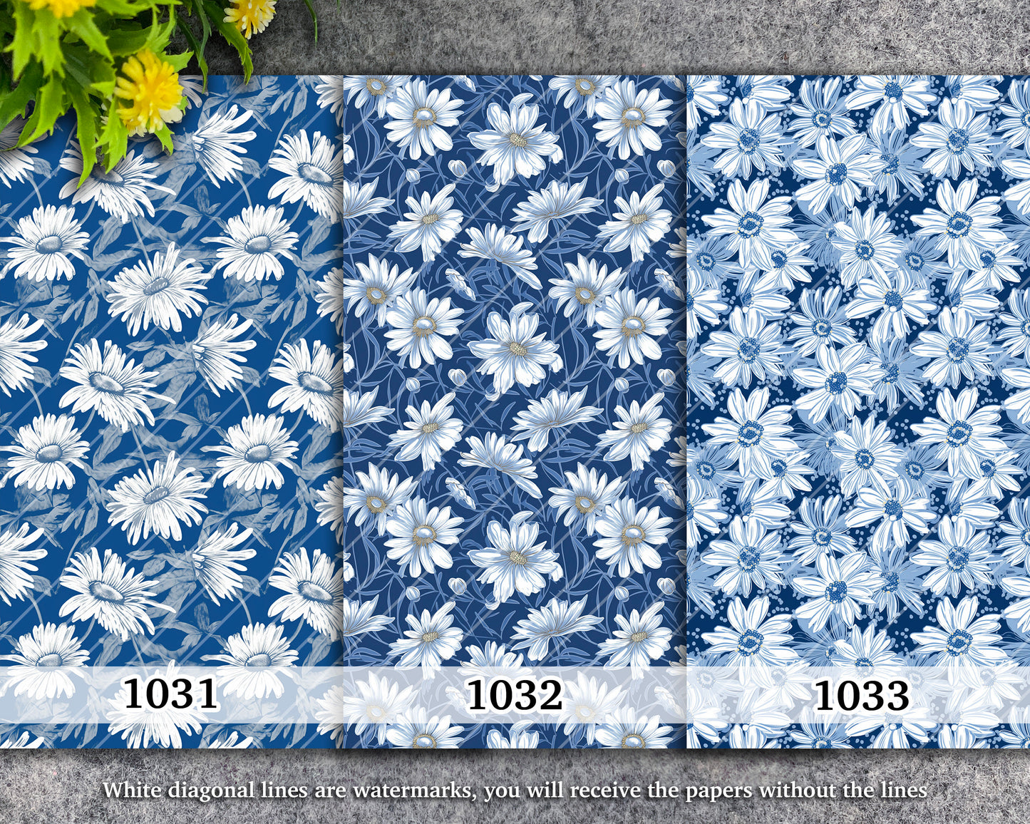 Water soluble Transfer paper for polymer clay, Blue daisy floral pattern, polymer clay image transfers, magic transfer paper