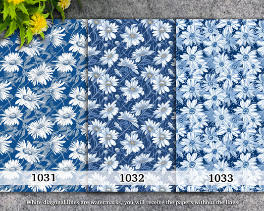 Water soluble Transfer paper for polymer clay, Blue daisy floral pattern, polymer clay image transfers, magic transfer paper
