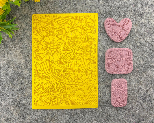 Henna Texture mat for polymer clay, Polymer Clay Rubber Texture mat, Texture Tile mats, Rubber Texture Sheet #582
