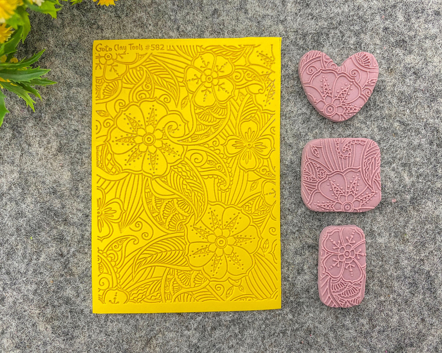 Floral Henna Rubber Texture Mat for Polymer Clay Jewelry #582