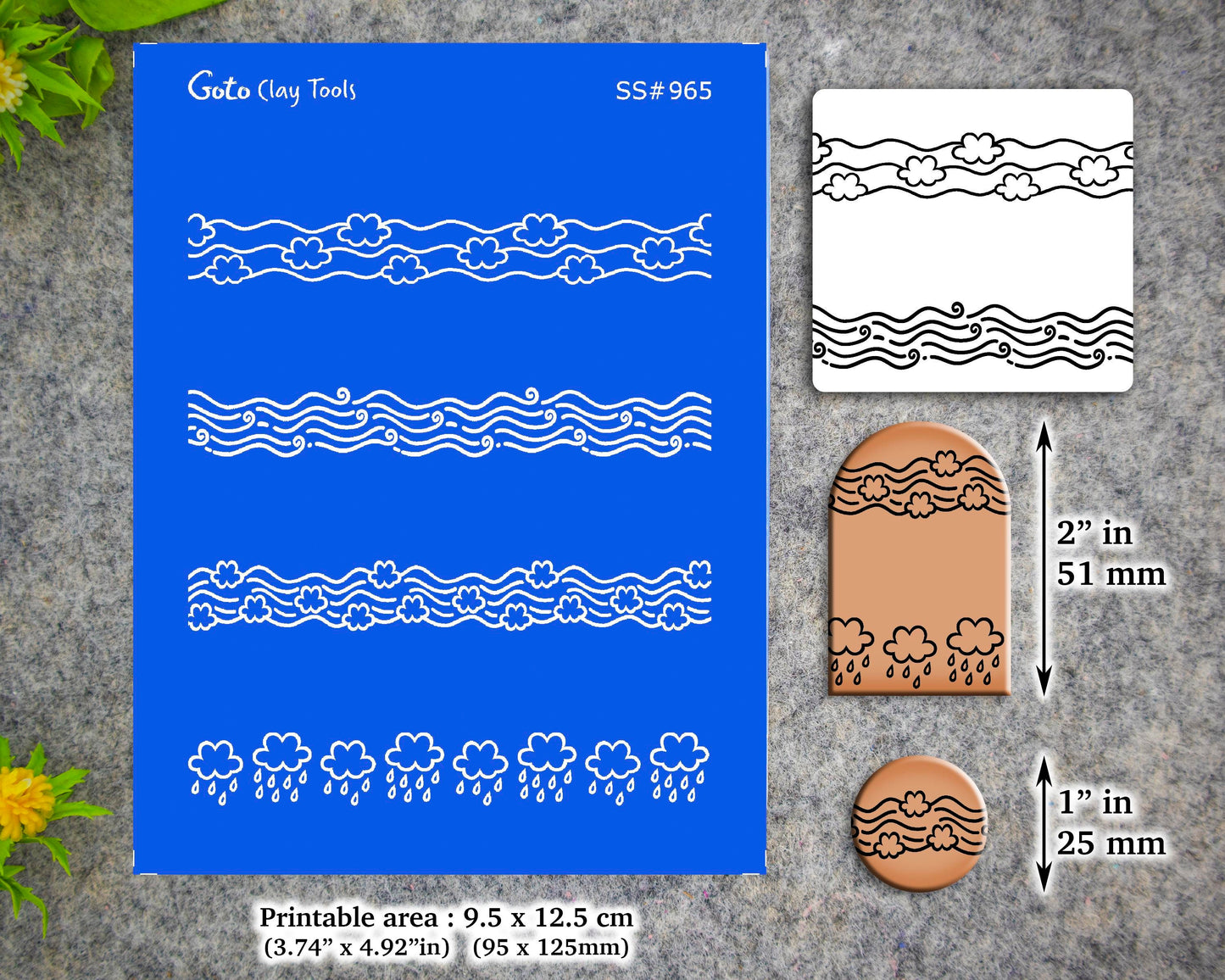 clouds Border Silkscreen for Polymer Clay Earring making, Clay Stencils, Clay Earring Silkscreen, Polymer Clay Supplies SS#965